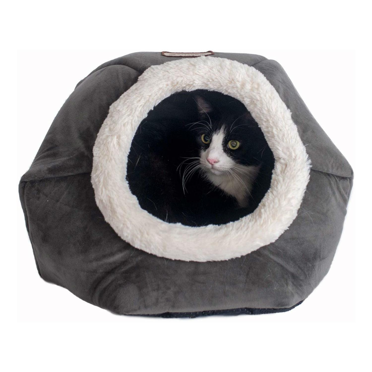 Armarkat Covered Cat Bed - Gray Velvet