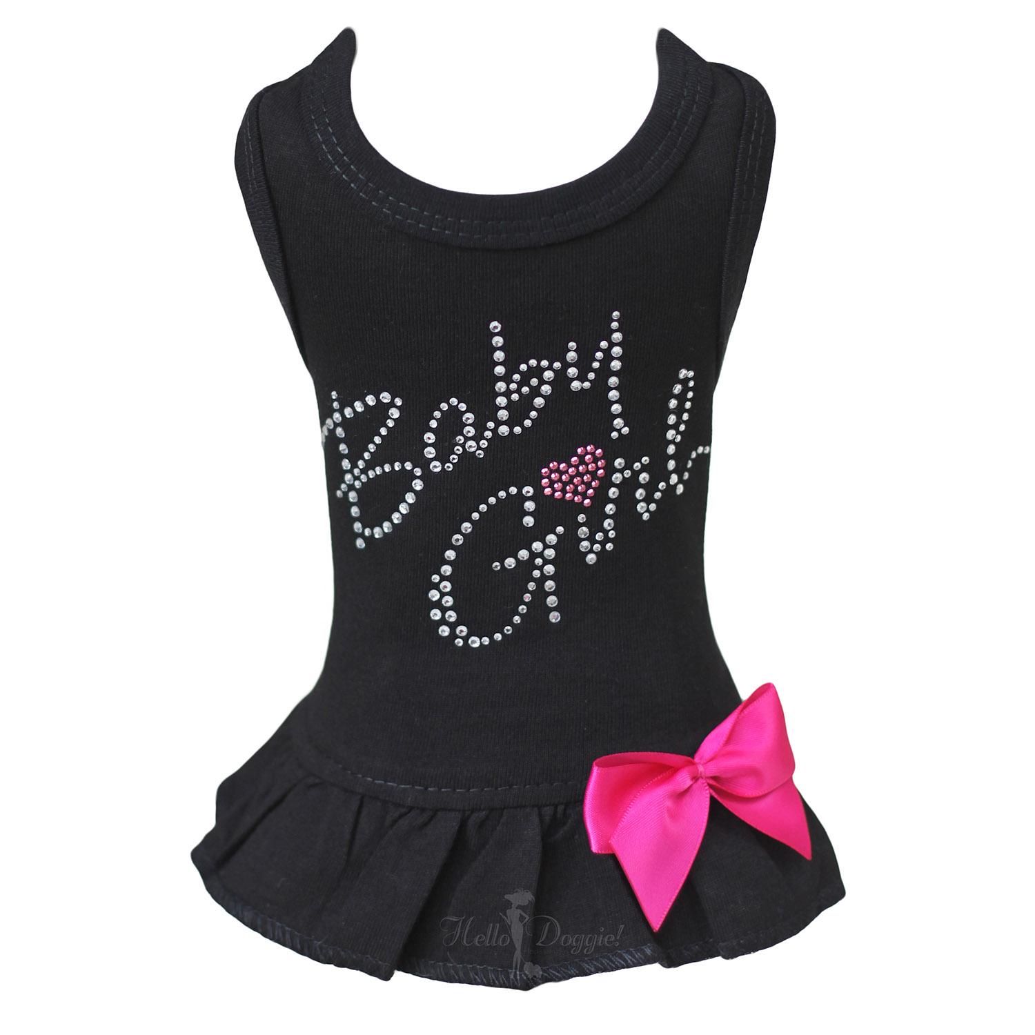 Hello Doggie Baby Girl Dog Dress - Black with Pink Bow