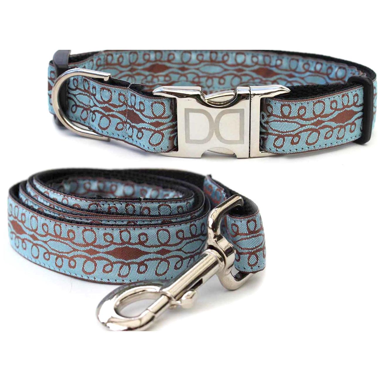 Diva Dog Calligraphy Blue Dog Collar and Leash Set