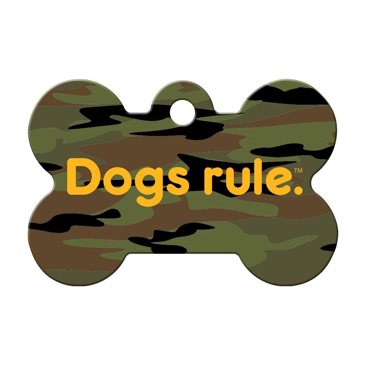 Dogs Rule Bone Large Engravable Pet I.D. Tag - Camo
