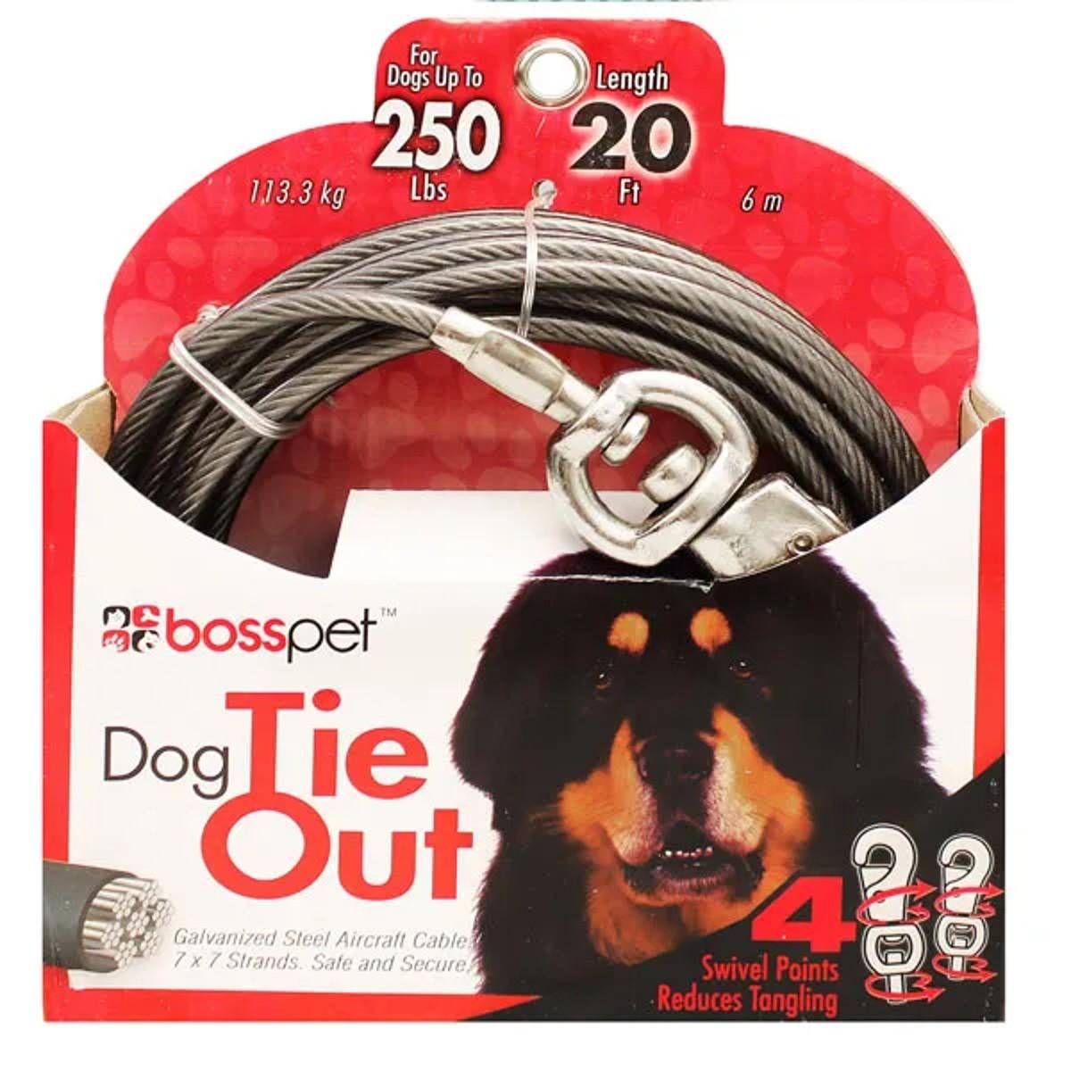 Boss Pet Twin-Swivel Vinyl Coated Cable Dog Tie-Out - XX-Large Dog up to 250lbs