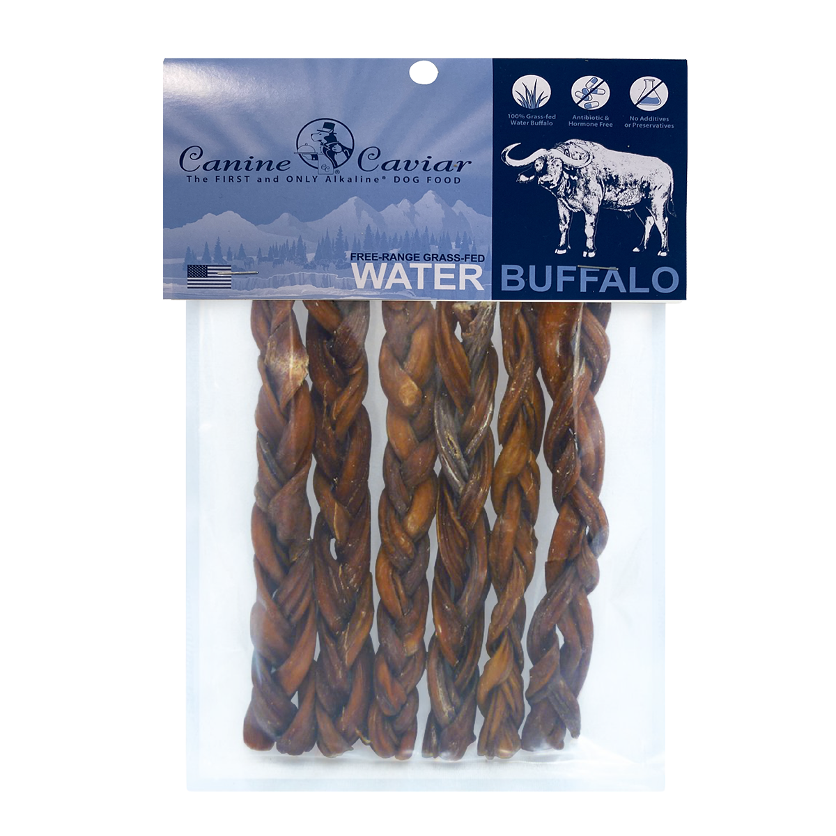 Canine Caviar Braided Water Buffalo Stix 6-Inch Dog Treats - 6-Pack