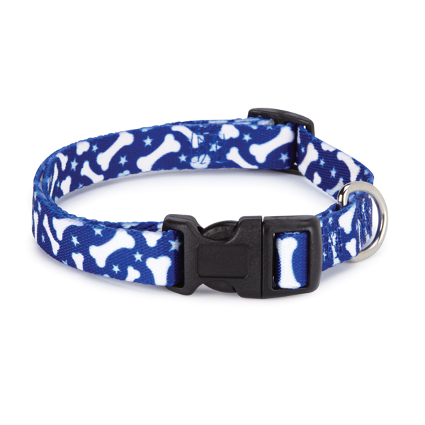Casual Canine Pooch Pattern Dog Collar - Blue with Bones