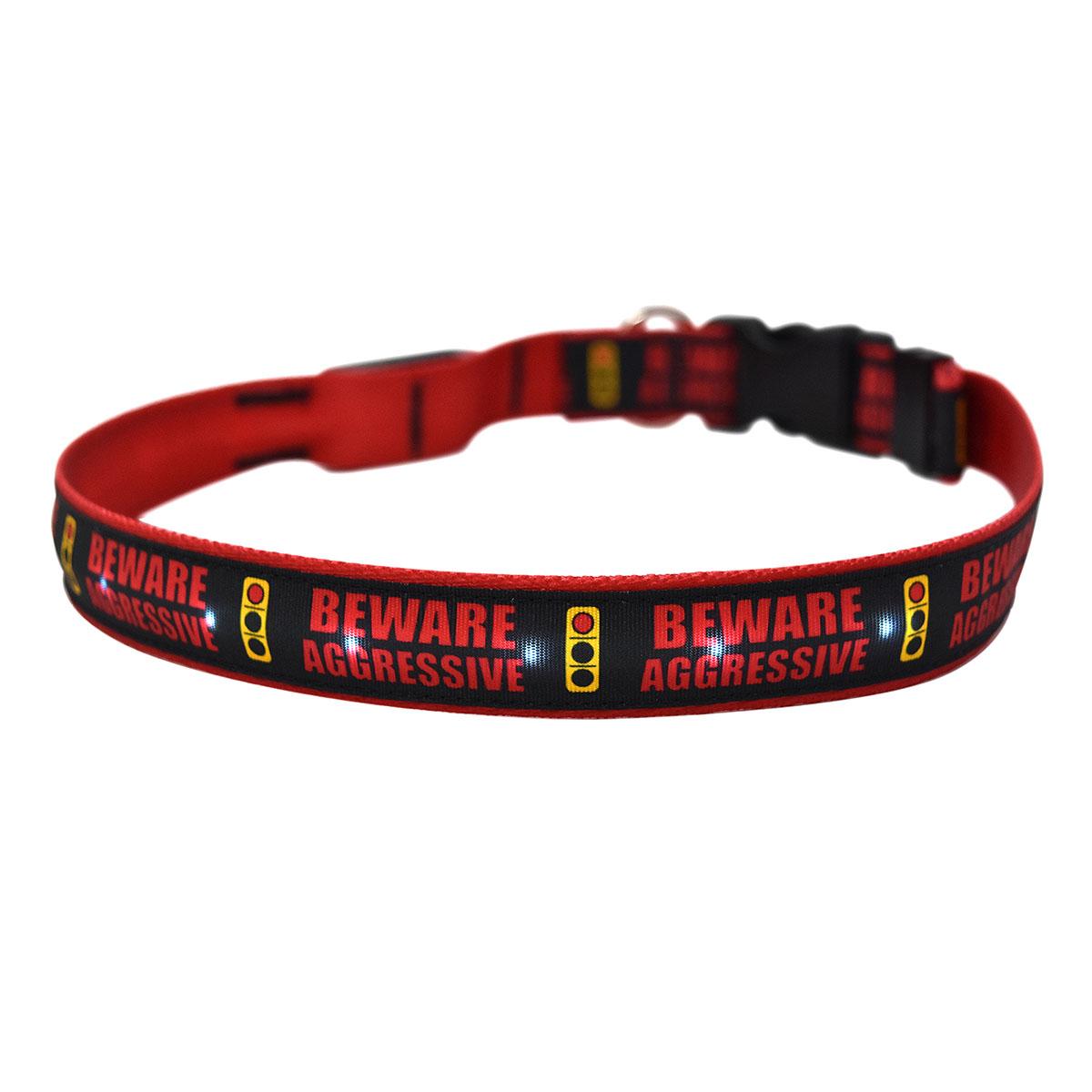 Caution Beware Aggressive Stop Light ORION LED Dog Collar by Yellow Dog