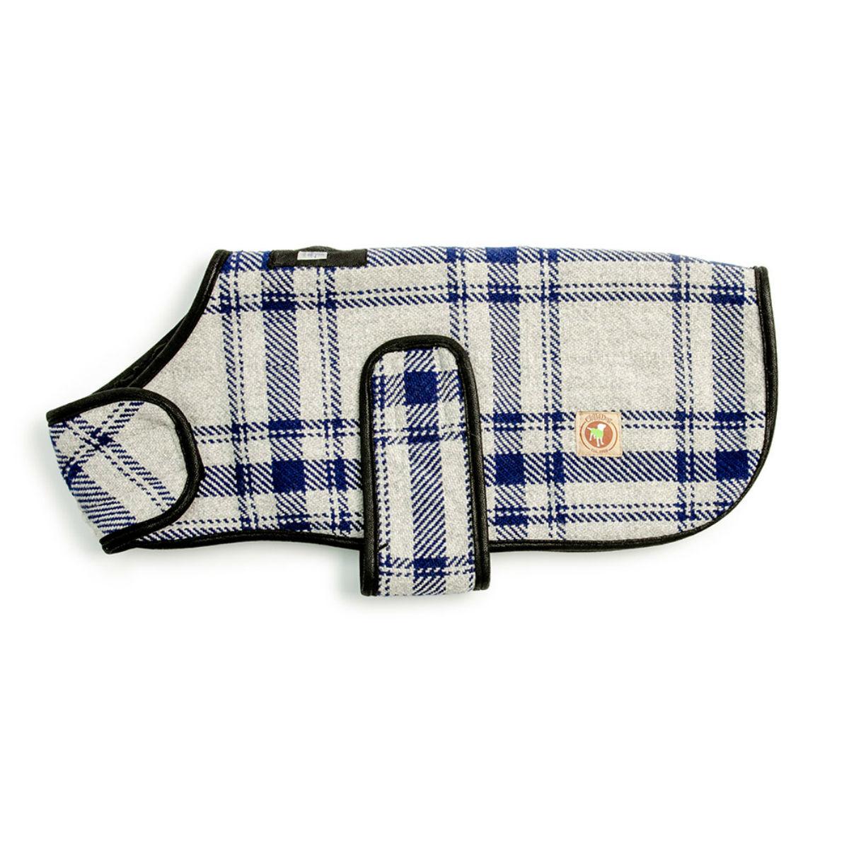 Chilly Dog Plaid Blanket Dog Coat - Gray and Blue