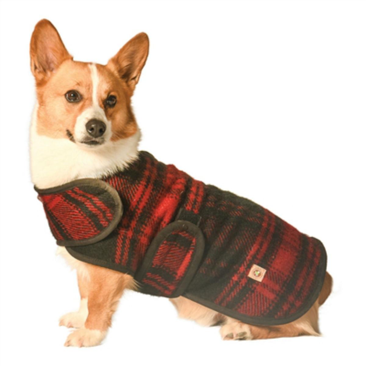 Chilly Dog Plaid Blanket Dog Coat - Red and Black