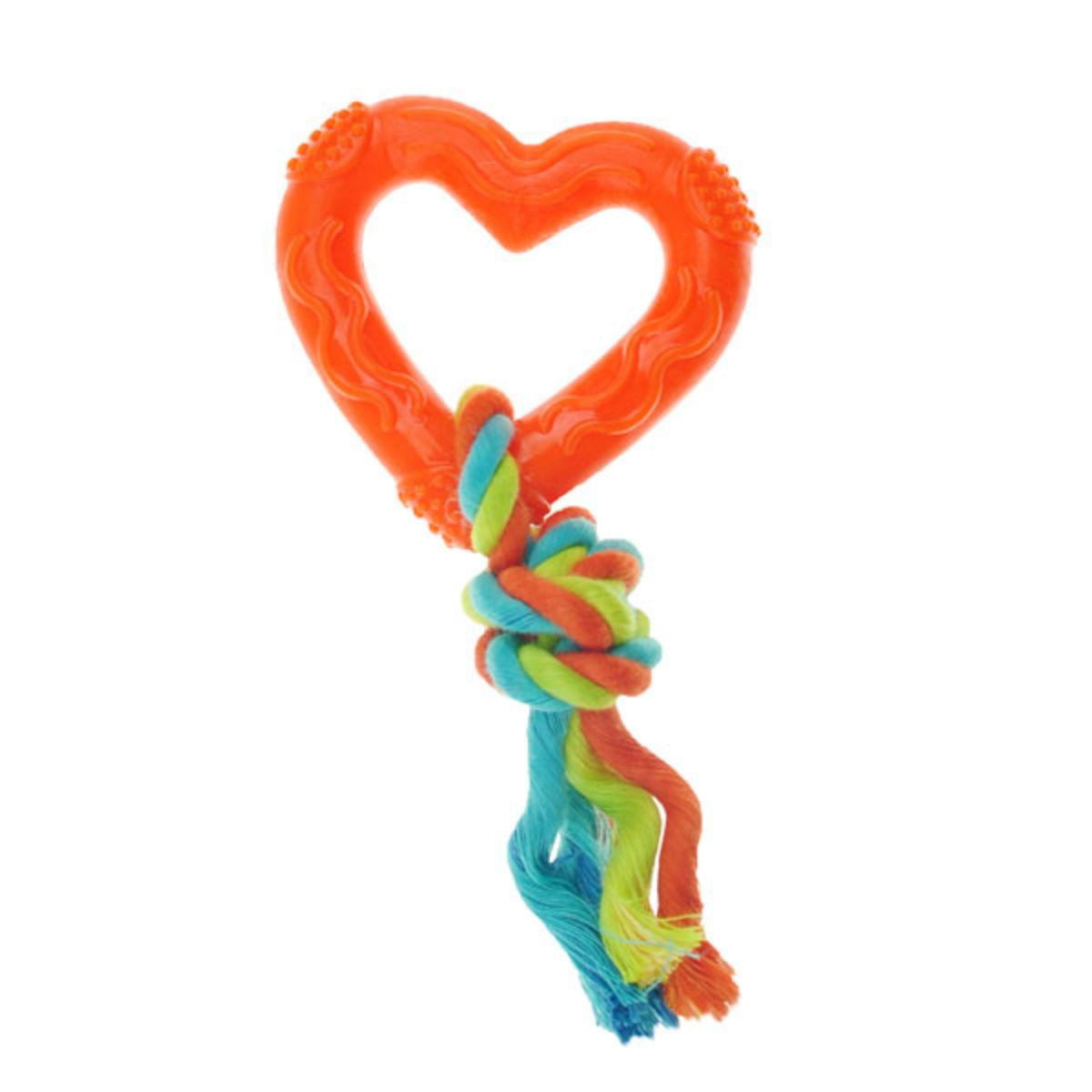 Chomper Mini TPR Rope 'N Hearts Dog Toy - Orange