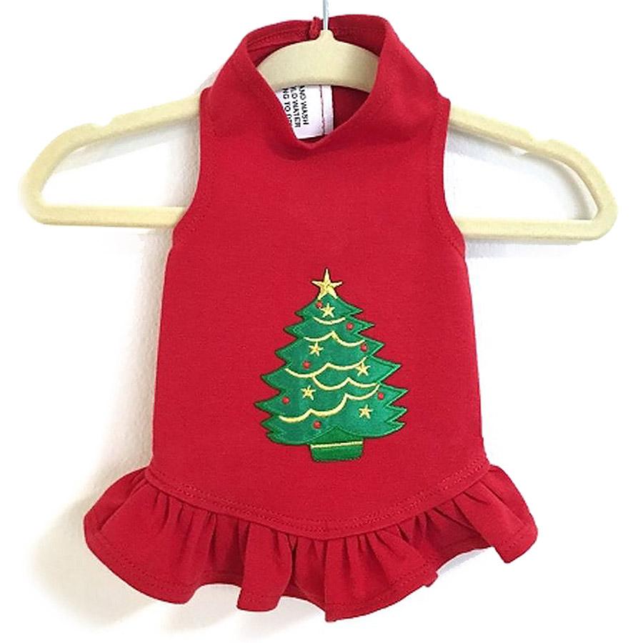 Daisy and Lucy Christmas Tree Dog Dress - Red