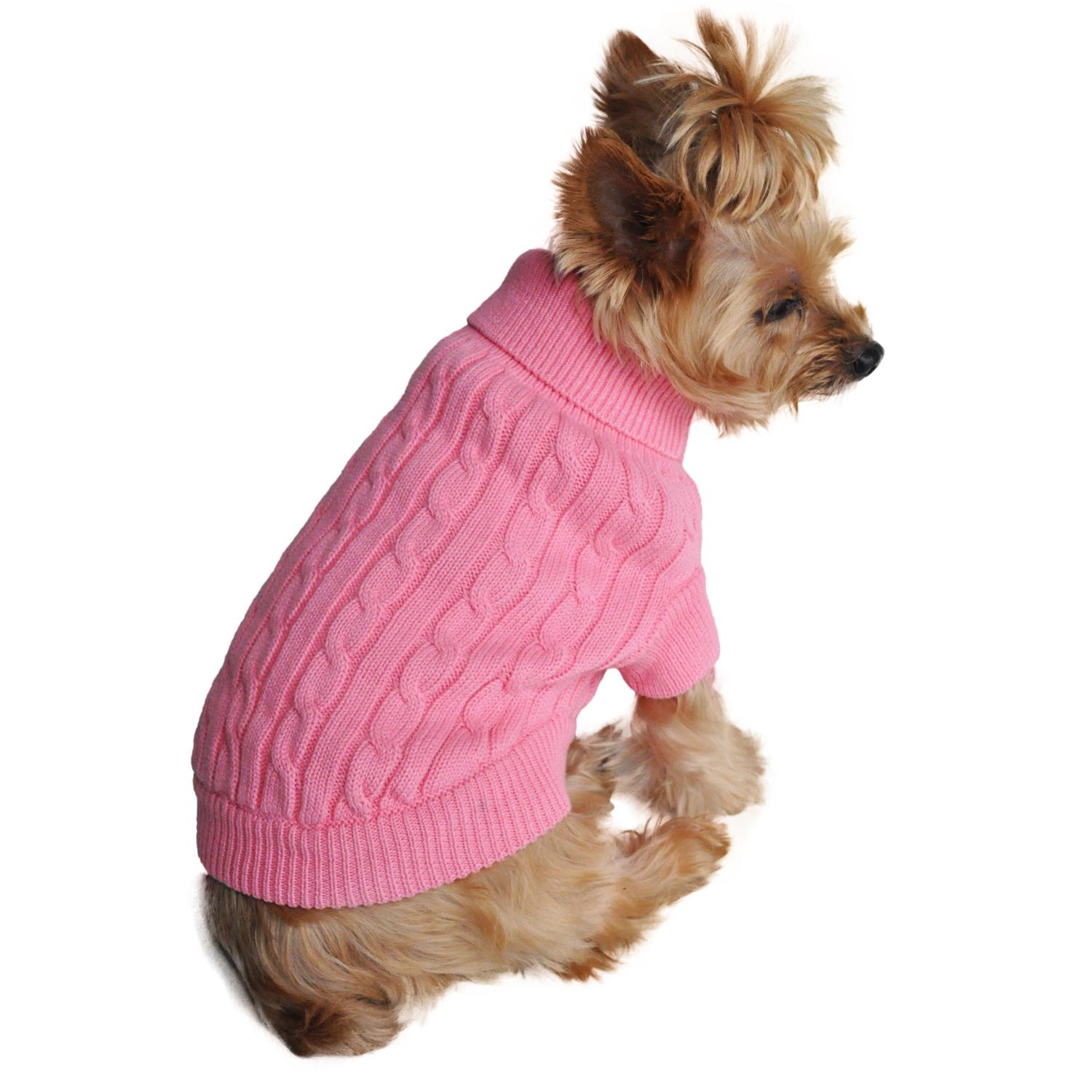 Cable Knit Dog Sweater by Doggie Design - Candy Pink