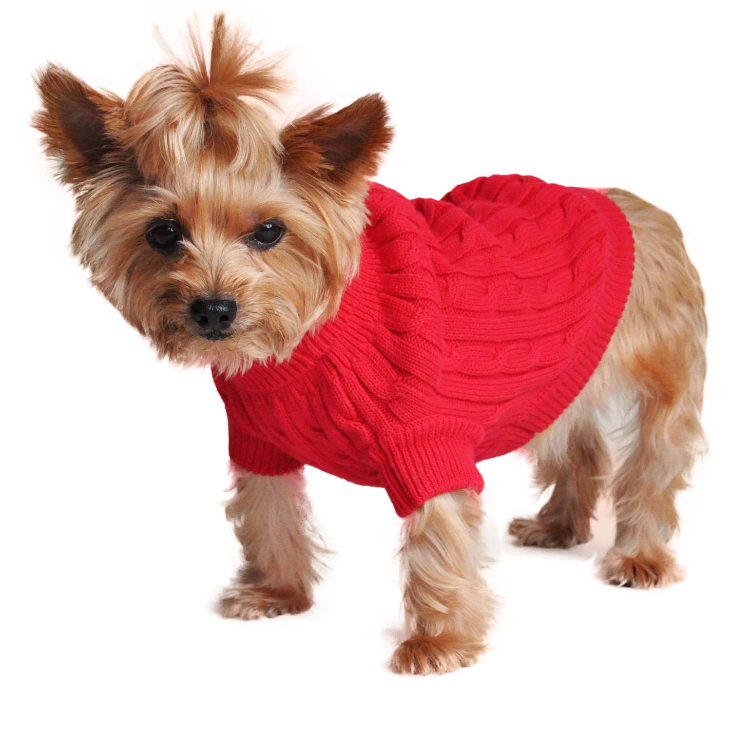 Cable Knit Dog Sweater by Doggie Design - Fiery Red