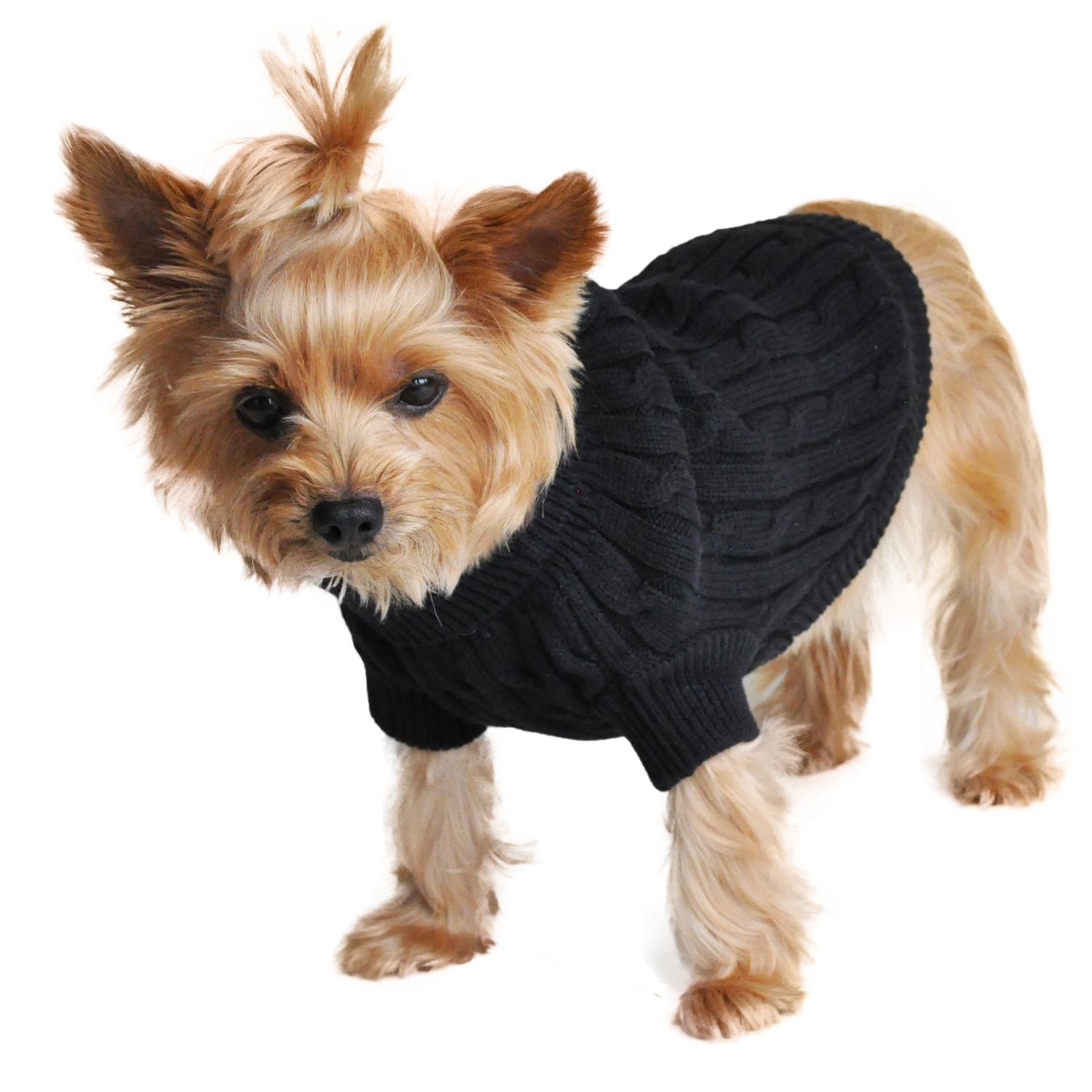 Cable Knit Dog Sweater by Doggie Design - Jet Black