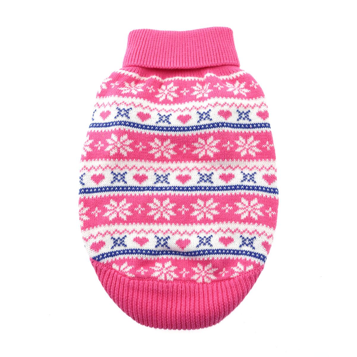 Snowflake and Hearts Dog Sweater by Doggie Design - Pink