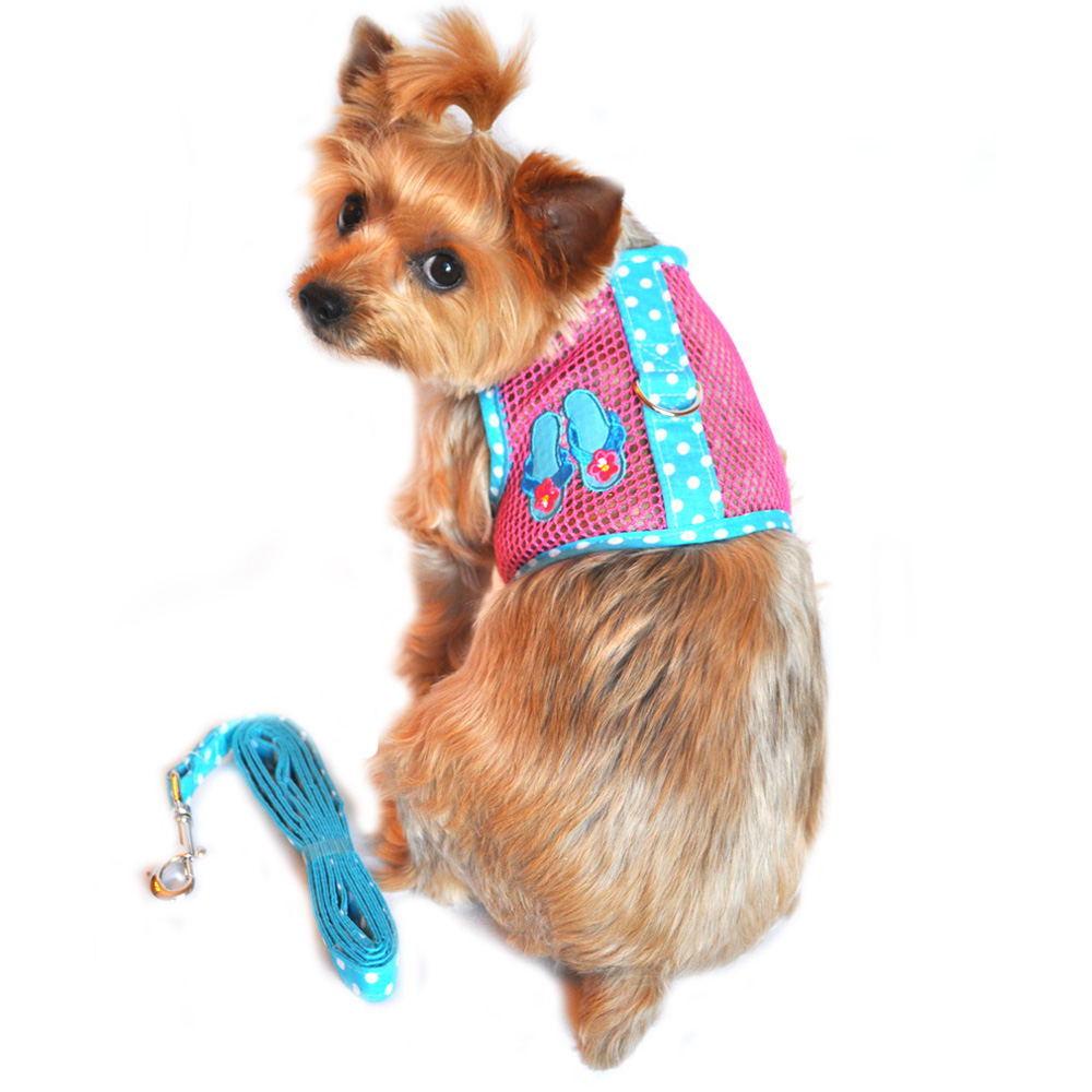 Cool Mesh Dog Harness Under the Sea Collection by Doggie Design - Pink and Blue Flip Flops
