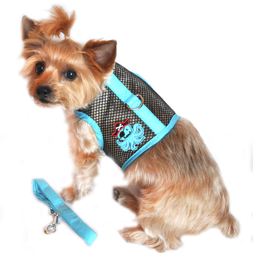 Cool Mesh Dog Harness Under the Sea Collection by Doggie Design - Pirate Octopus Blue and Black