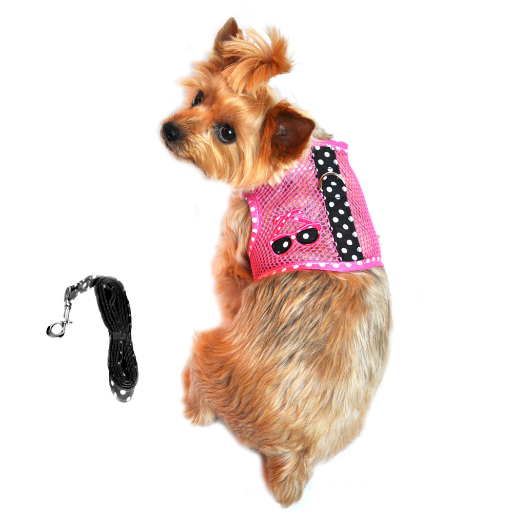 Cool Mesh Dog Harness Under the Sea Collection by Doggie Design - Pink and Black Polka Dot Sunglasses