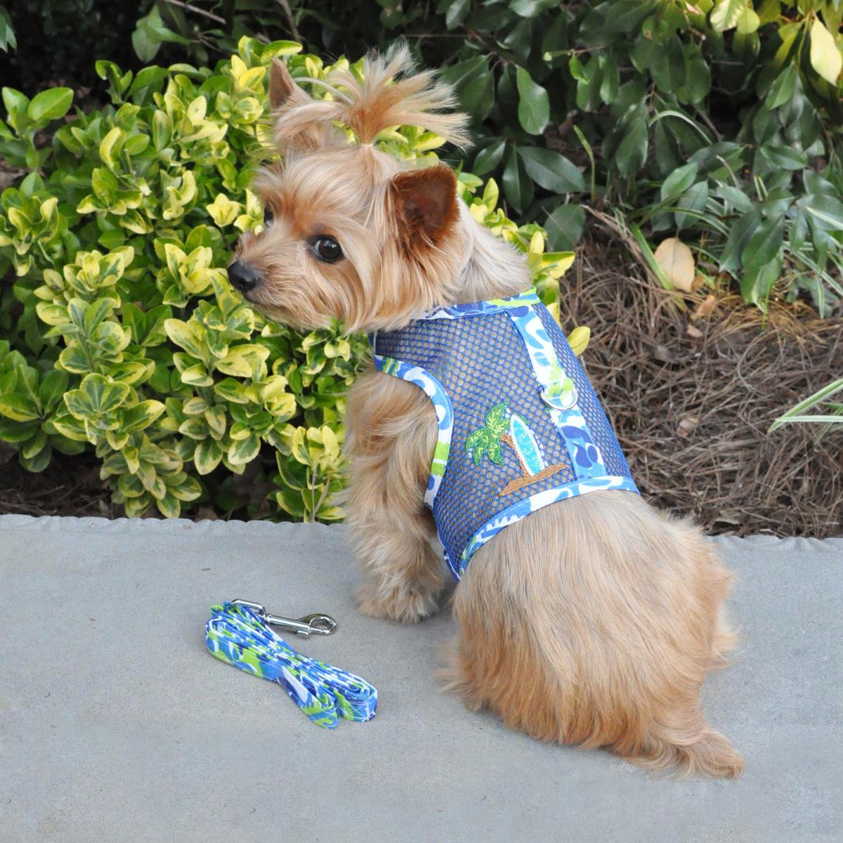 Cool Mesh Dog Harness with Leash by Doggie Design - Surfboard Blue and Green
