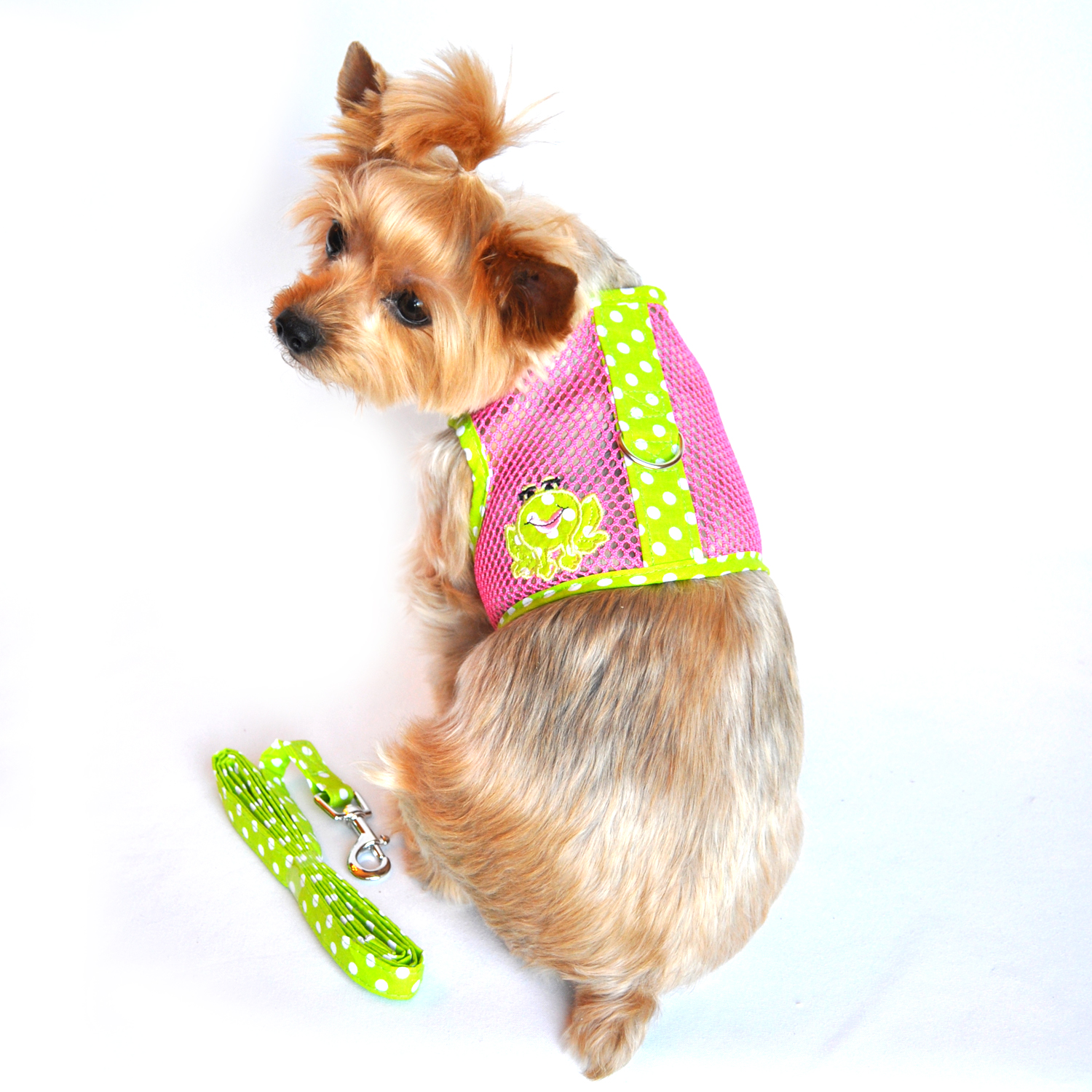 Cool Mesh Dog Harness by Doggie Design - Polka Dot Frog on Pink