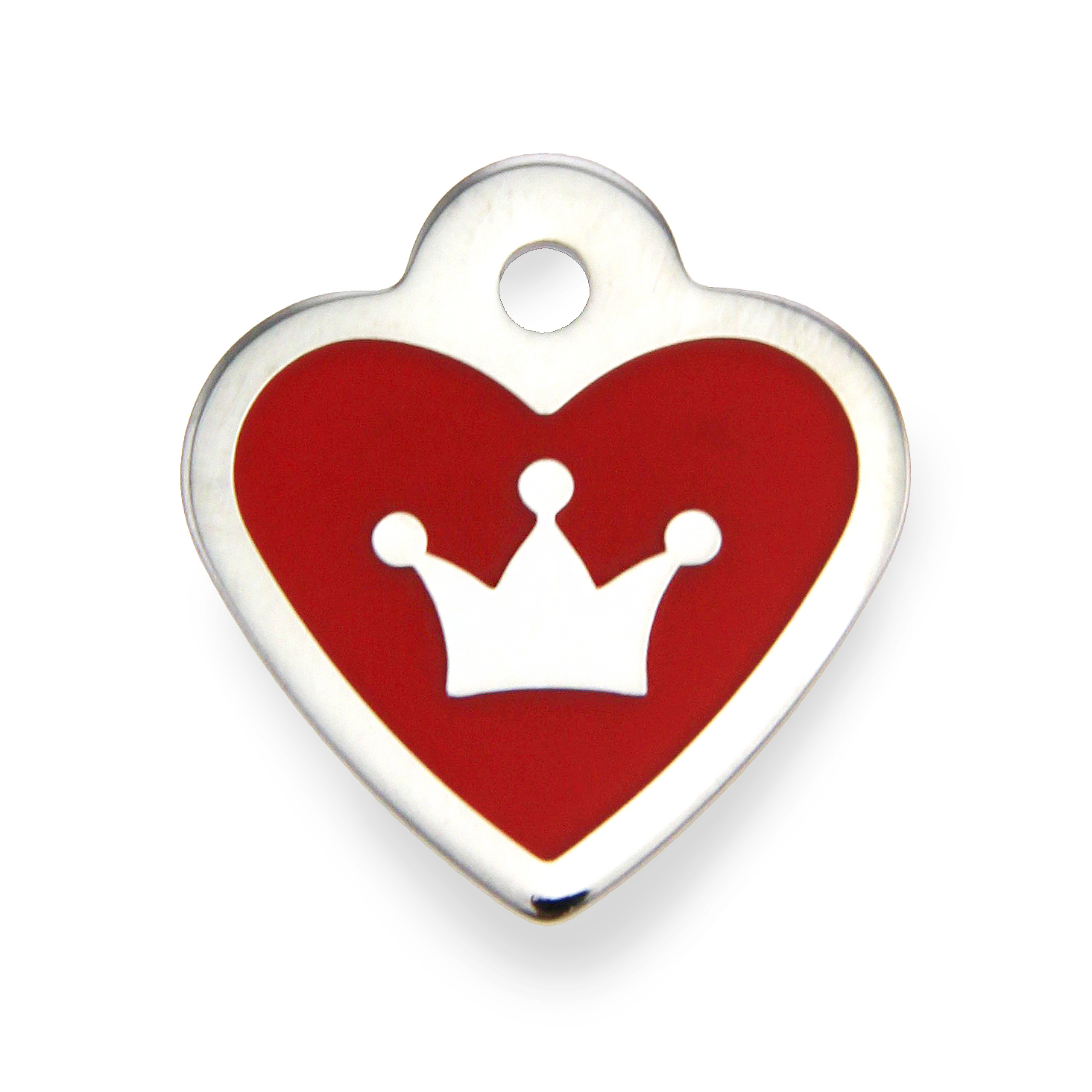 Crown Heart Small Engravable Pet I.D. Tag - Chrome and Red