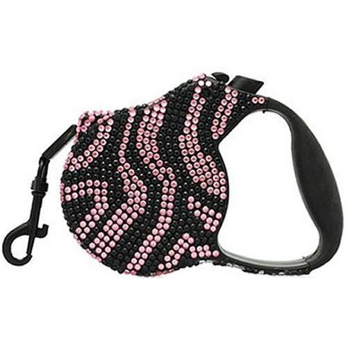Crystal Retractable Dog Leash - Zebra Pink