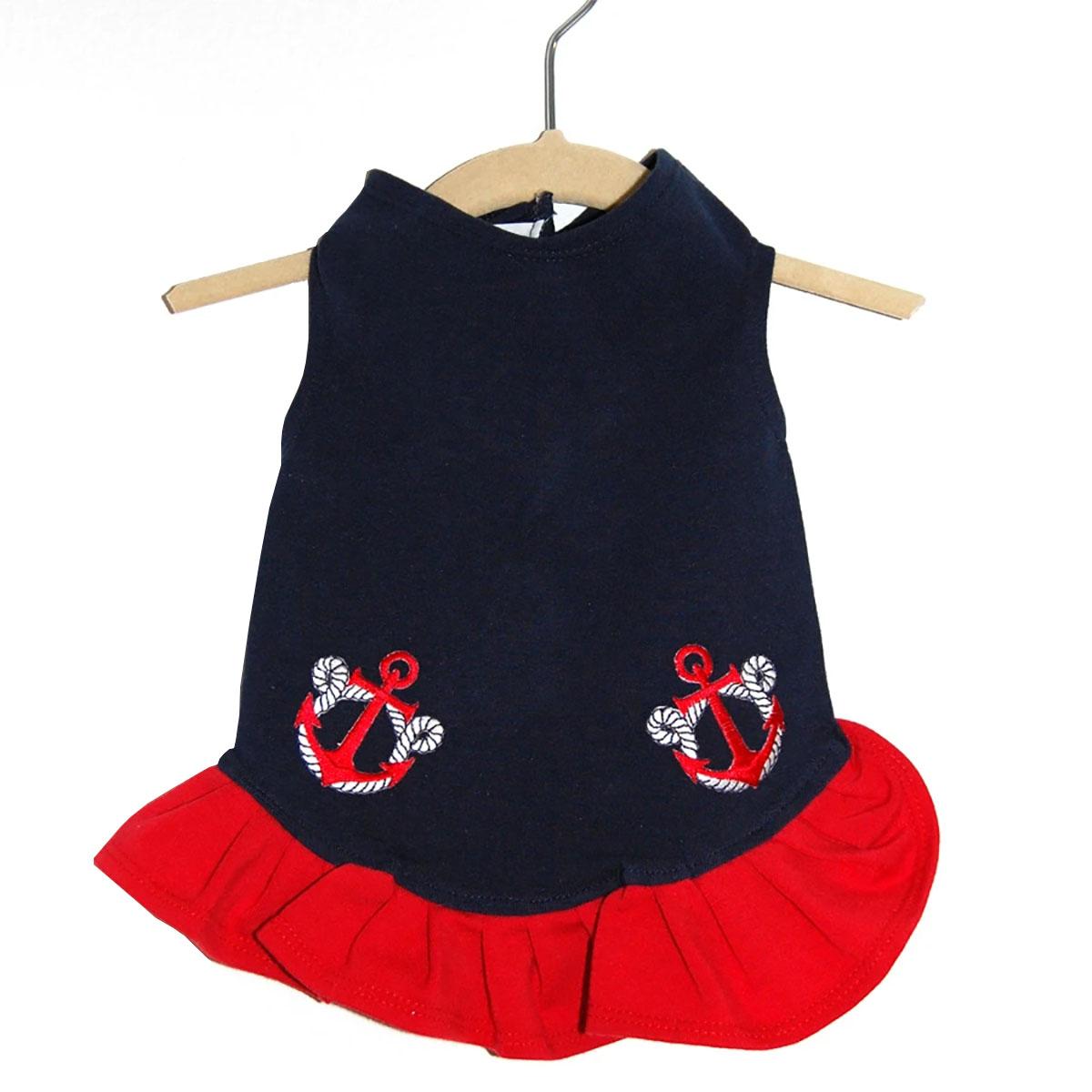 Daisy & Lucy Anchors Away Dog Dress - Navy/Red