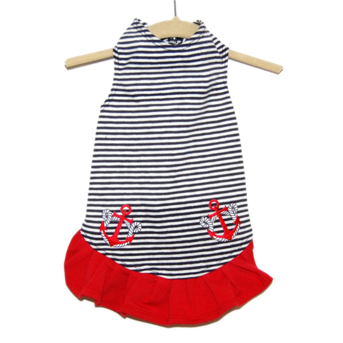 Daisy & Lucy Nautical Stripe with Anchor Dog Dress