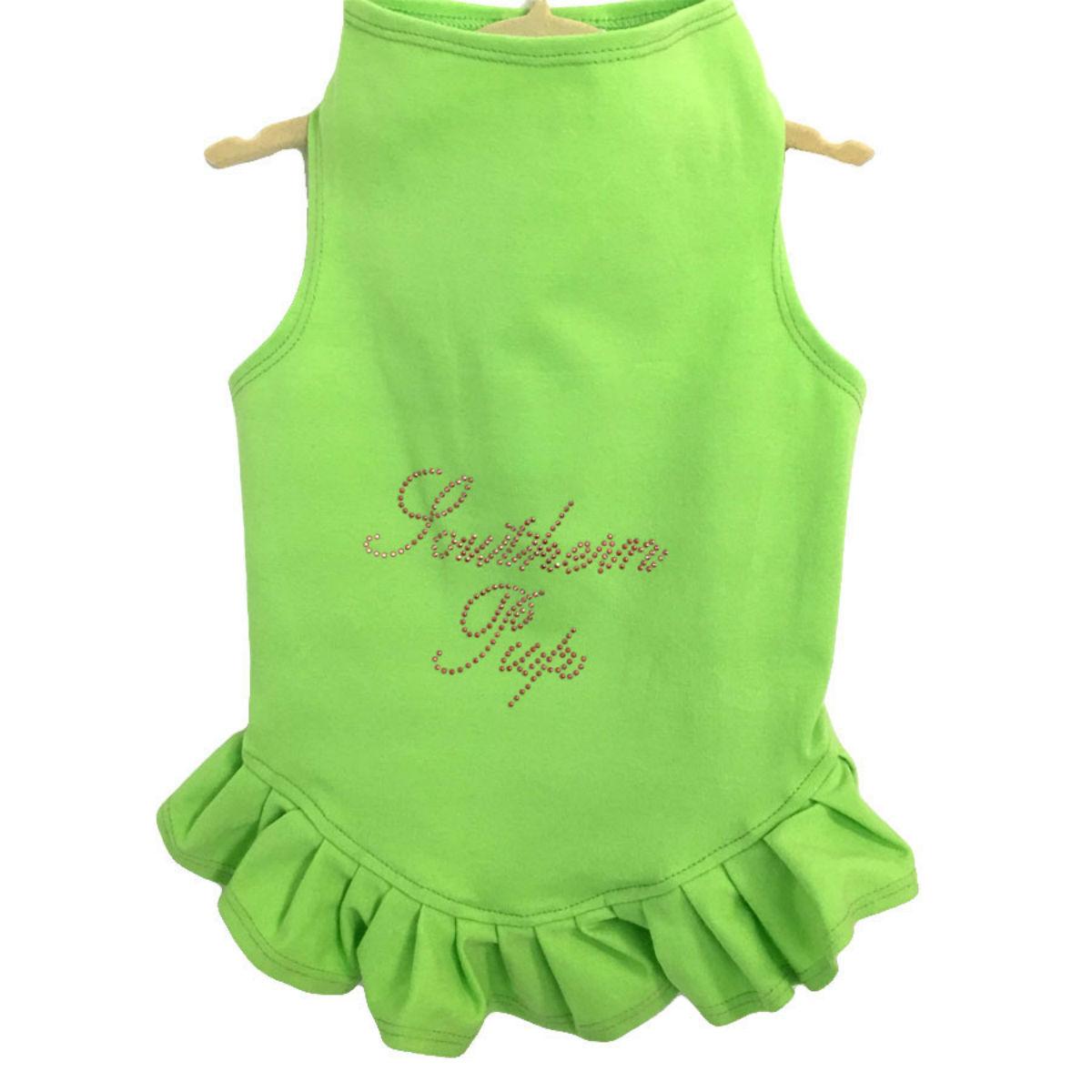 Daisy & Lucy Southern Pup Dog Dress - Lime with Pink Studs