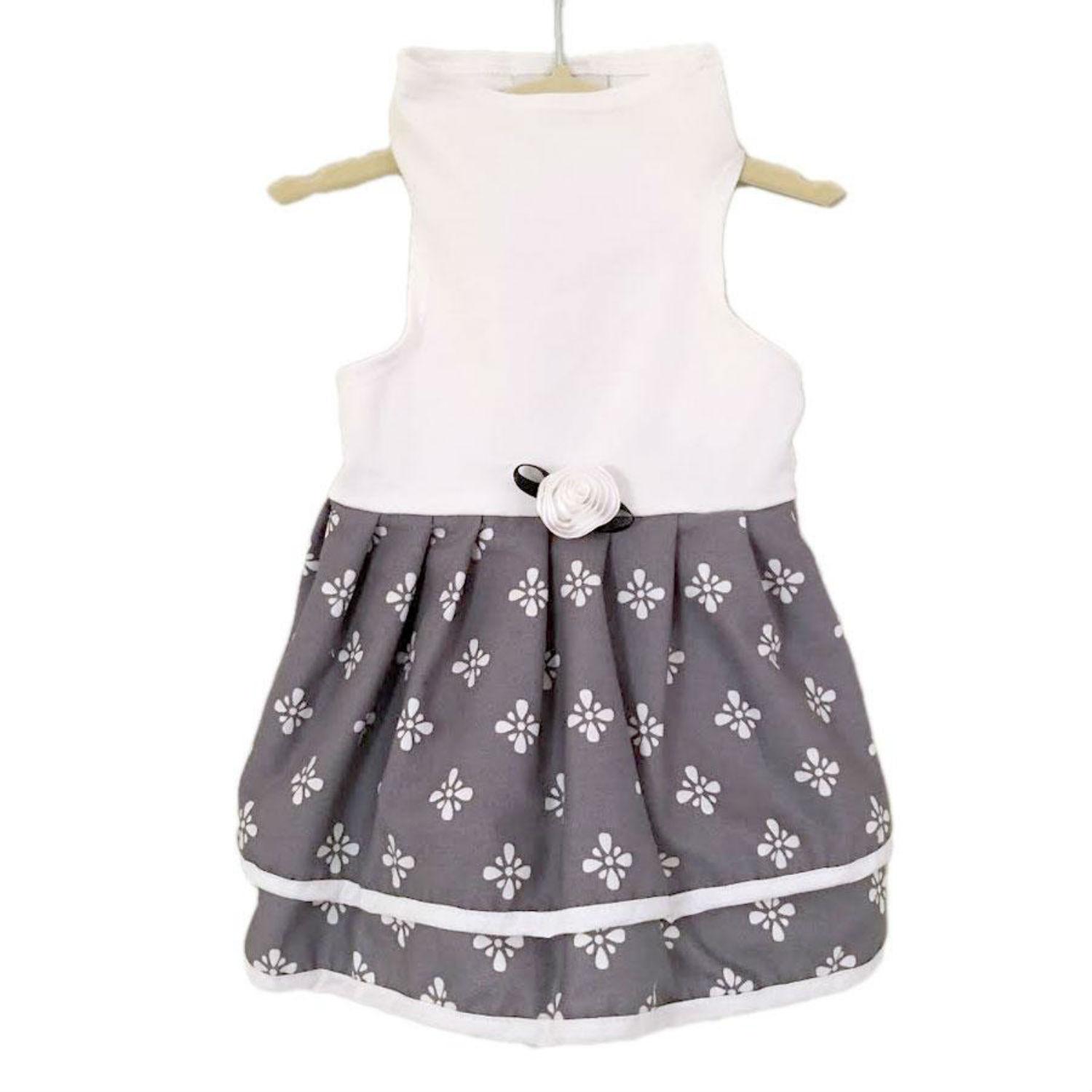 Daisy & Lucy Grey and White Print Dog Dress