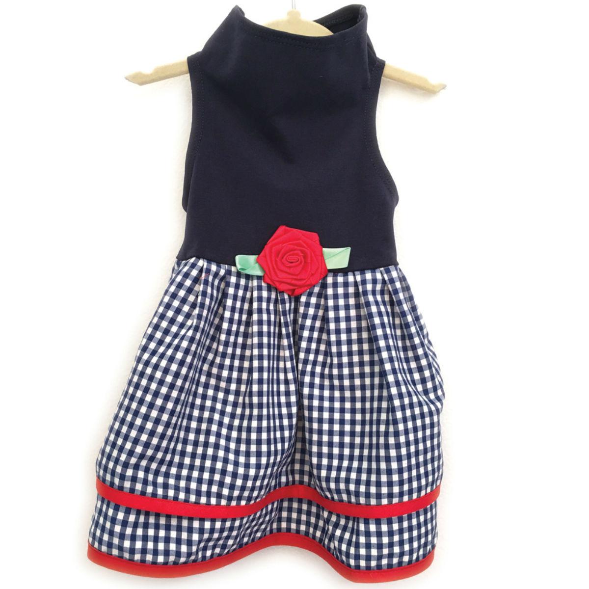 Daisy & Lucy Navy Gingham Layered Dog Dress