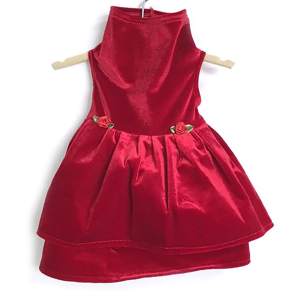 Daisy and Lucy Stretch Velvet Double Skirt Dog Dress - Red