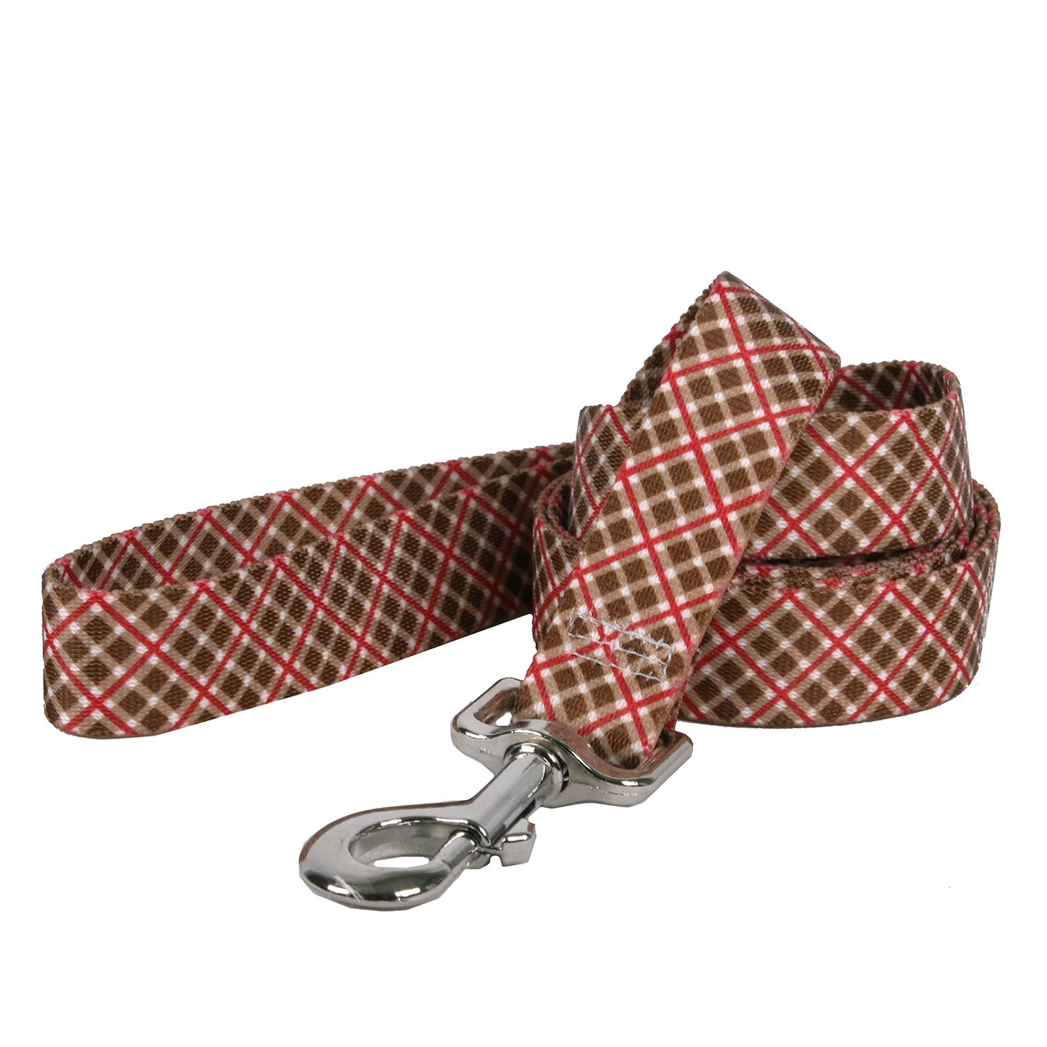 Diagonal Plaid Dog Leash by Yellow Dog - Brown and Red