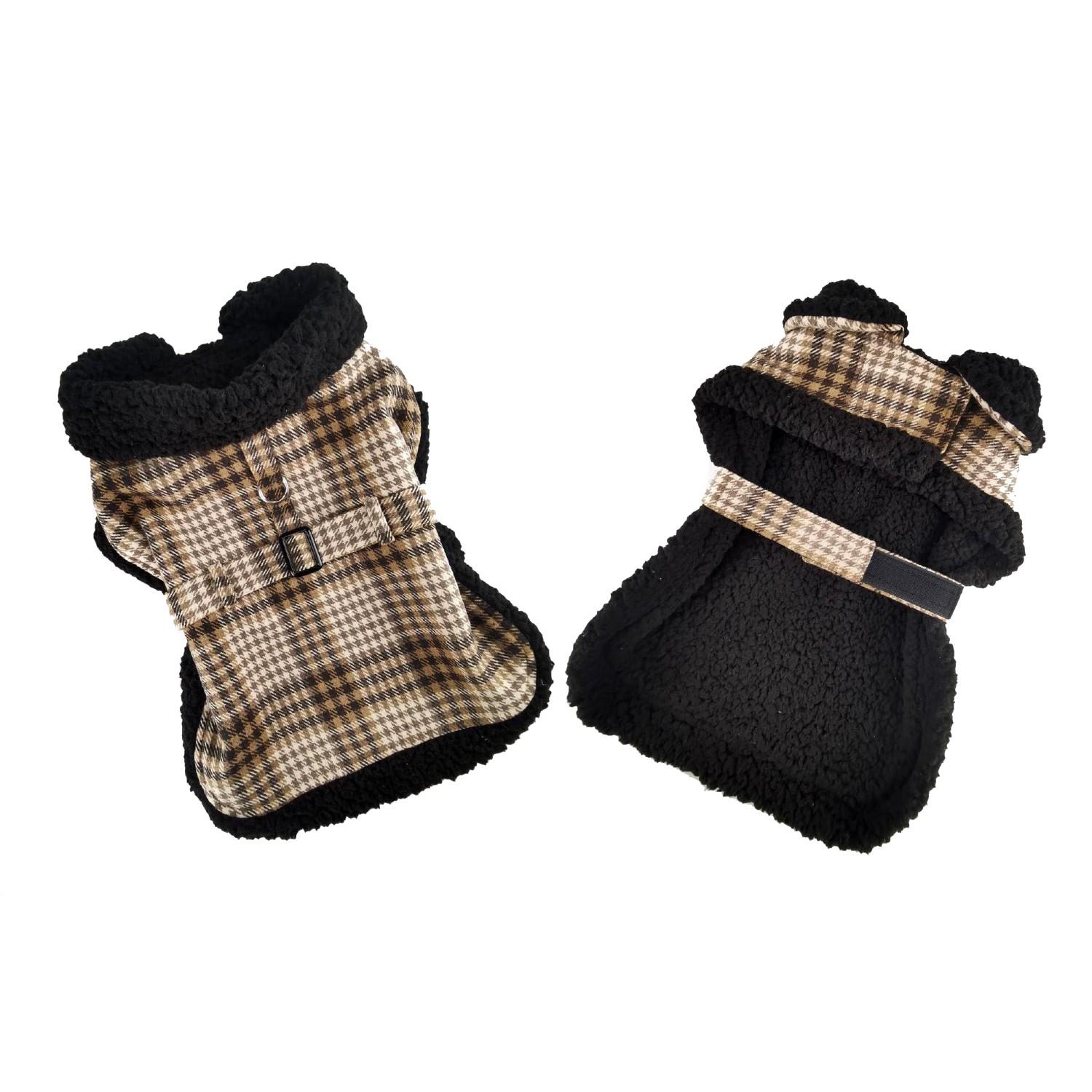 Doggie Design Plaid Sherpa Lined Dog Harness Coat - Brown & White