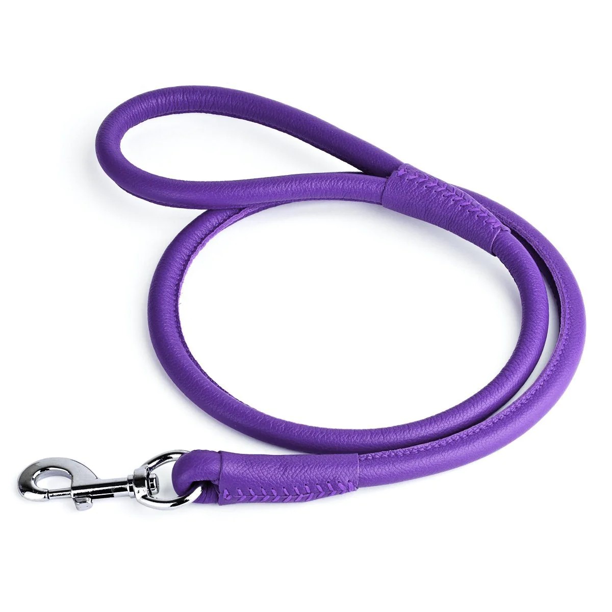 Dogline Soft Leather Round Dog Leash - Purple