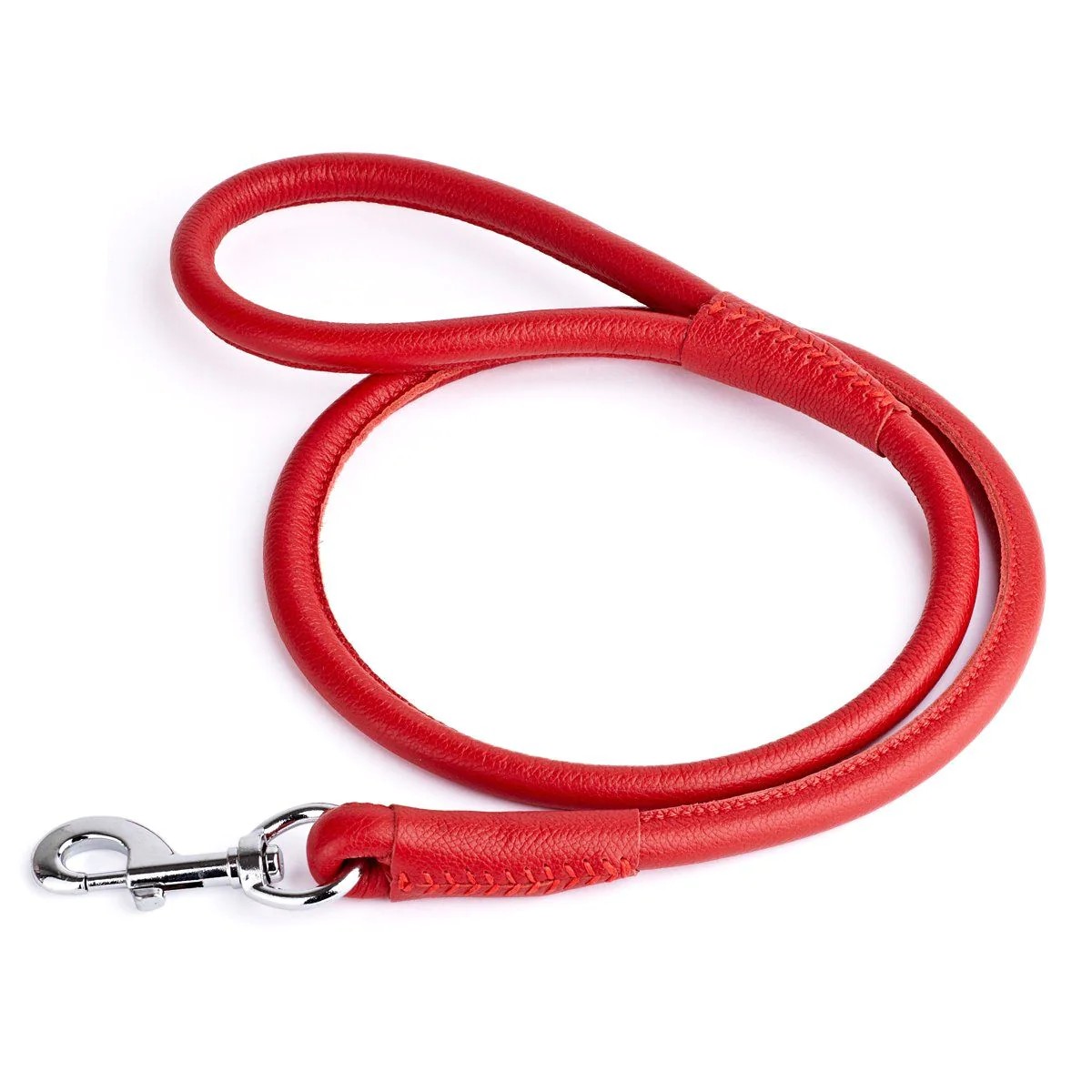 Dogline Soft Leather Round Dog Leash - Red