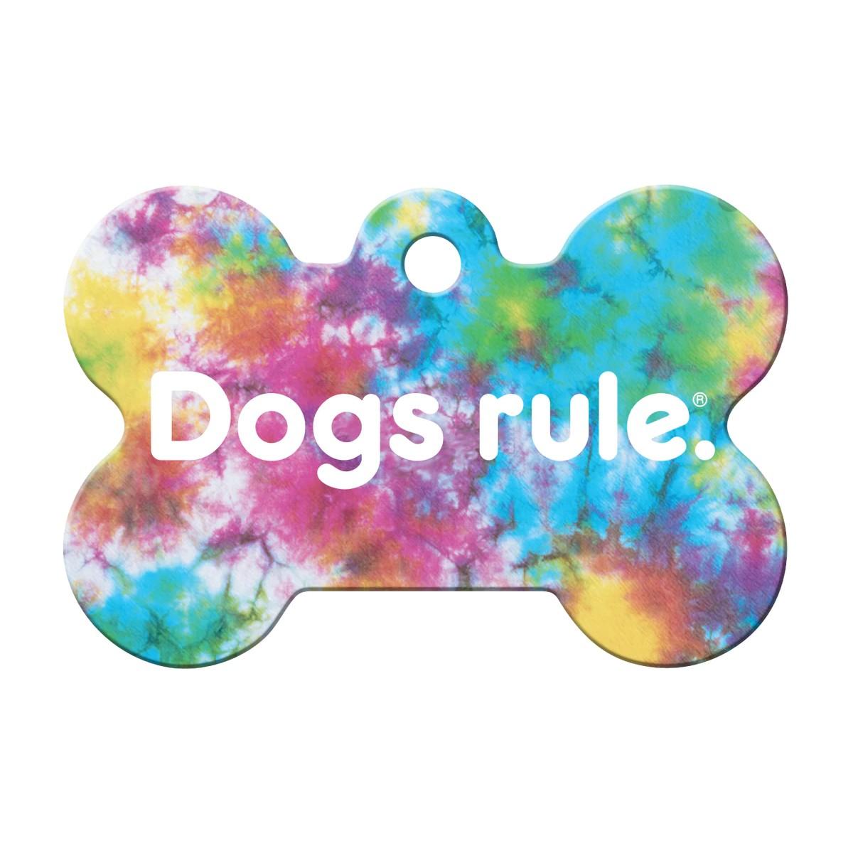 Dogs Rule Bone Large Engravable Pet I.D. Tag - Magenta Tie Dye