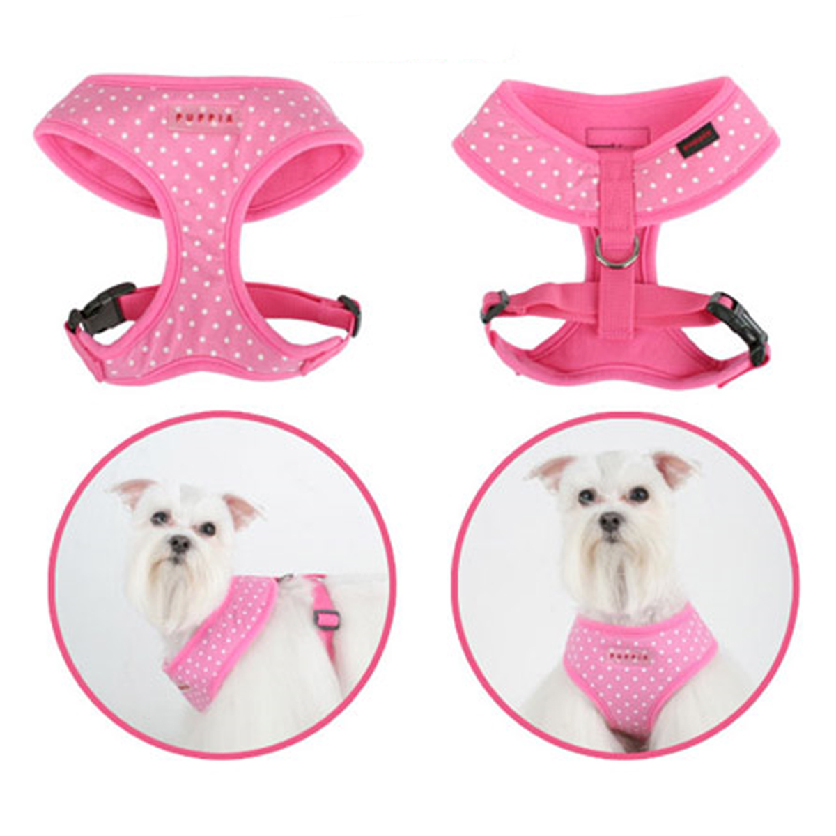 Dotty Adjustable Dog Harness by Puppia - Pink