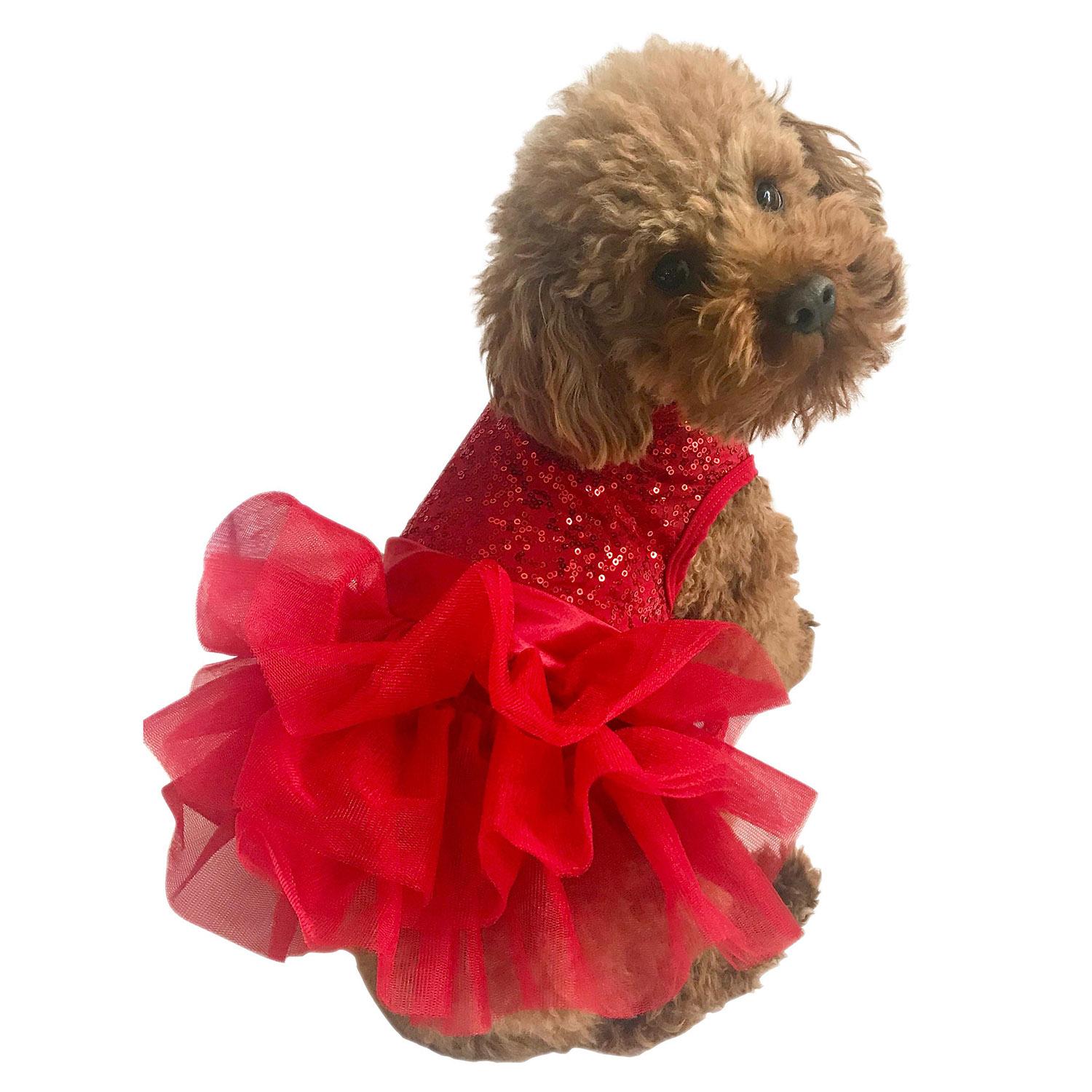 The Dog Squad Fufu Tutu Picture Perfect Sequin Dog Dress - Red 