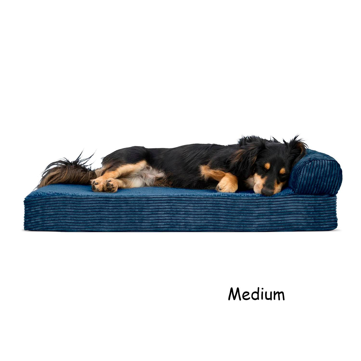 FurHaven Faux Fleece & Corduroy Chaise Lounge Cooling Gel Top Sofa Pet Bed - Navy Blue