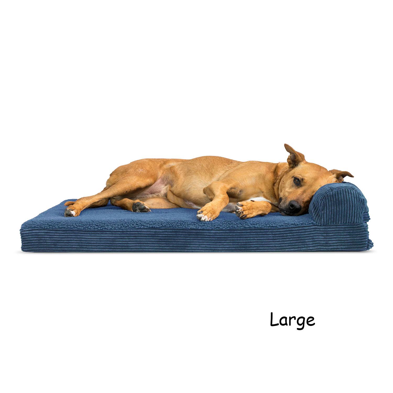 FurHaven Faux Fleece & Corduroy Chaise Lounge Orthopedic Sofa Pet Bed - Navy Blue
