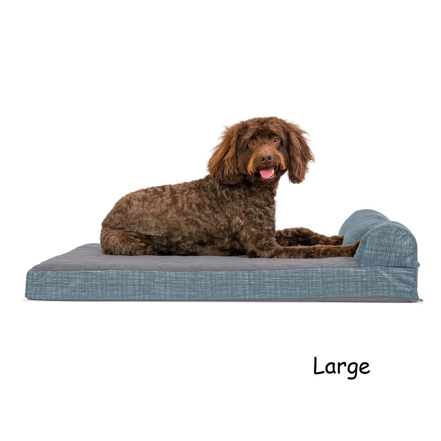 FurHaven Fleece & Print Suede Chaise Lounge Memory Top Sofa Dog Bed - Titanium