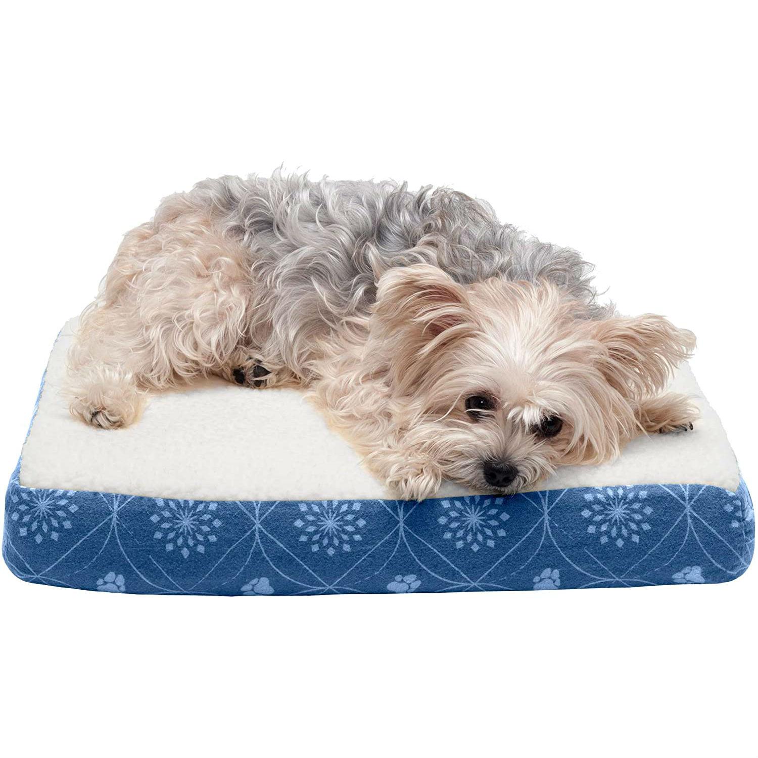 FurHaven Paw Decor Deluxe Cooling Gel Top Pet Bed - Twilight Blue