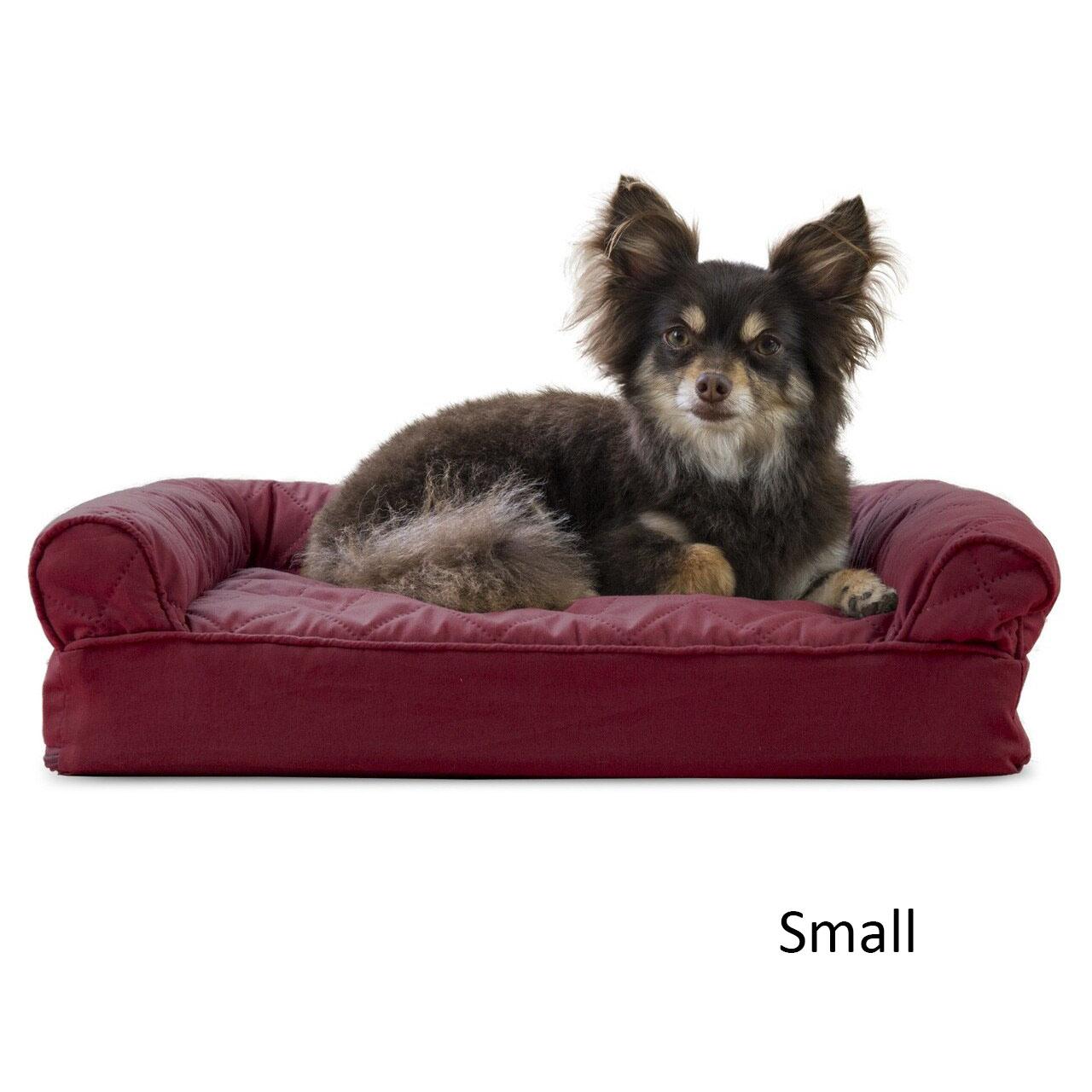 FurHaven Quilted Memory Top Sofa Pet Bed - Wine Red