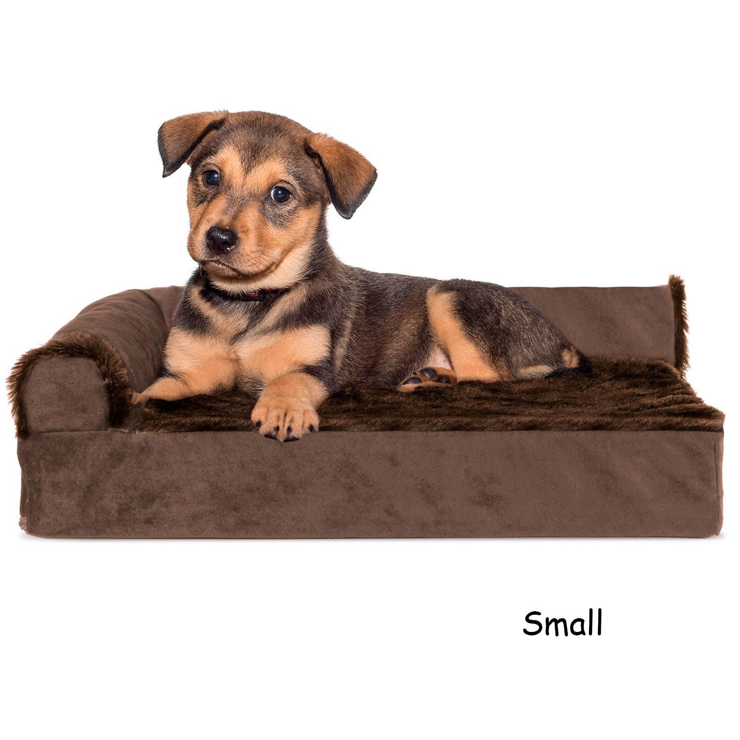 FurHaven Plush & Velvet Deluxe Chaise Lounge Memory Top Sofa-Style Pet Bed - Sable Brown