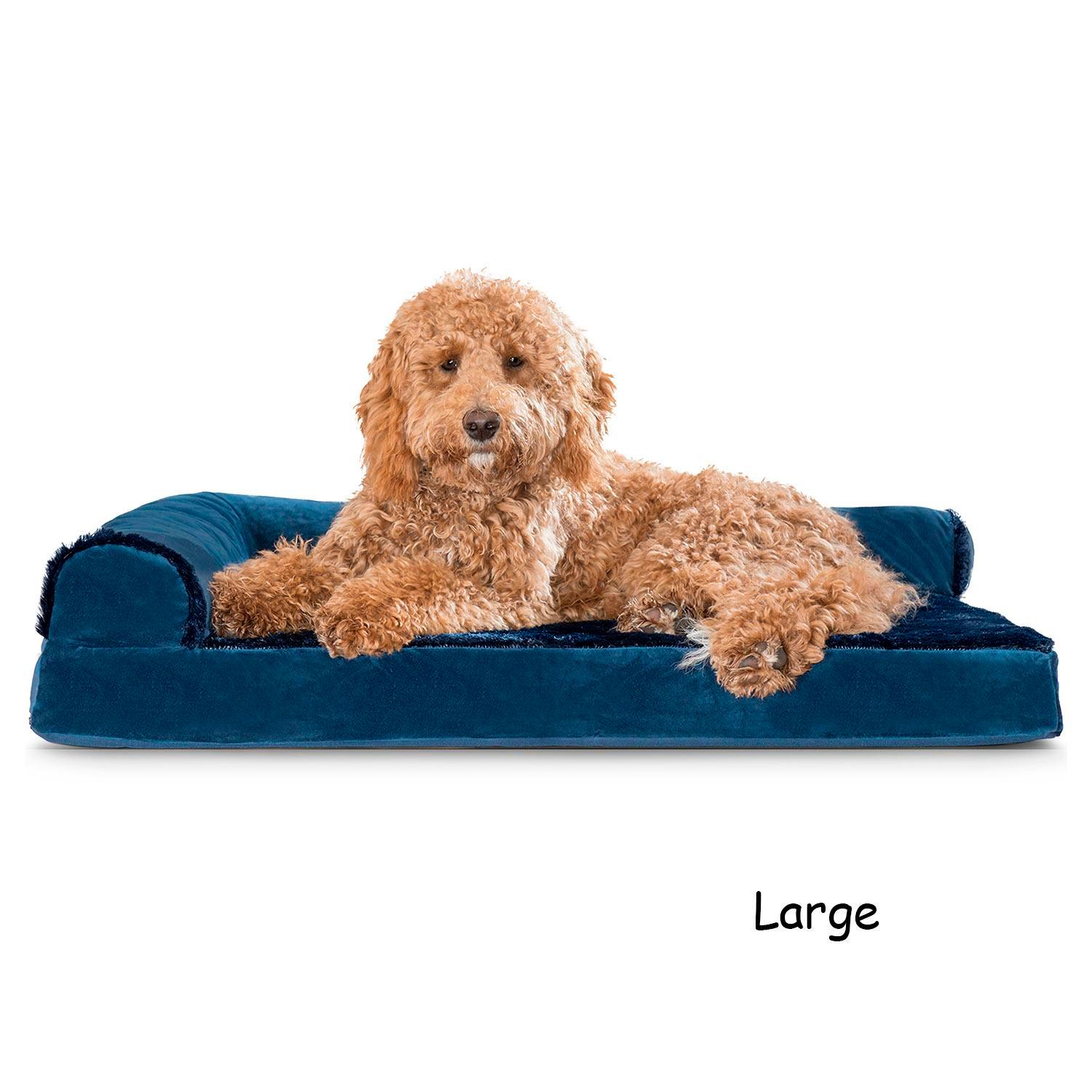 FurHaven Plush & Velvet Deluxe Chaise Lounge Memory Top Sofa-Style Pet Bed - Deep Sapphire