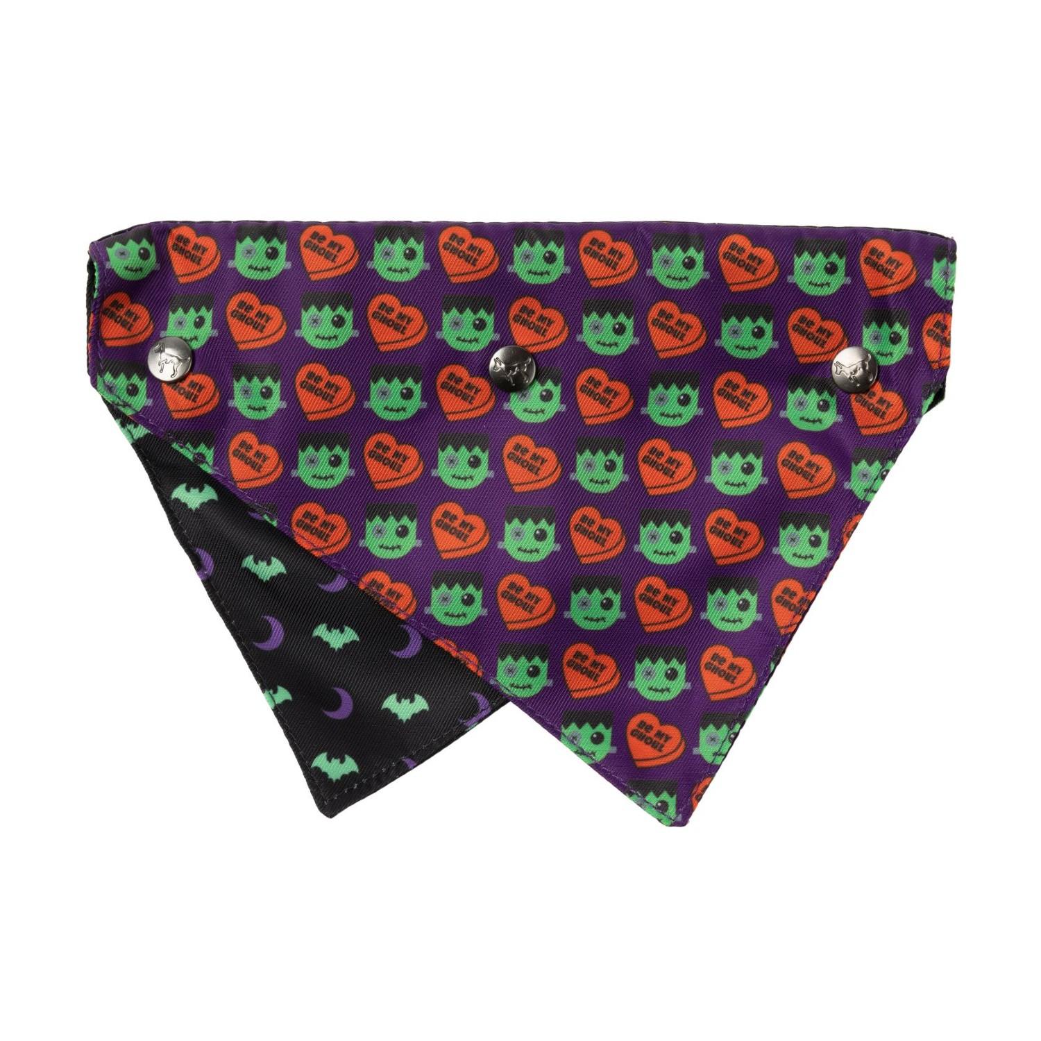 FuzzYard Halloween Reversible Dog Collar Bandana with Studs - Be My Ghoul Purple