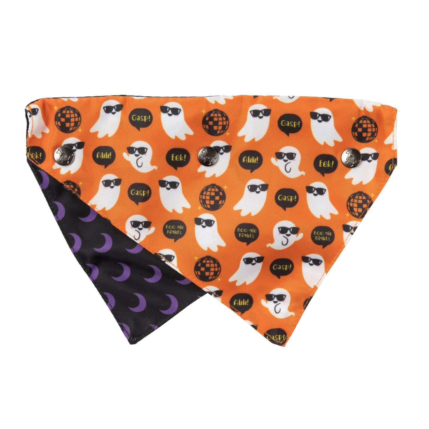 FuzzYard Halloween Reversible Dog Collar Bandana with Studs - Boogie Nights Orange