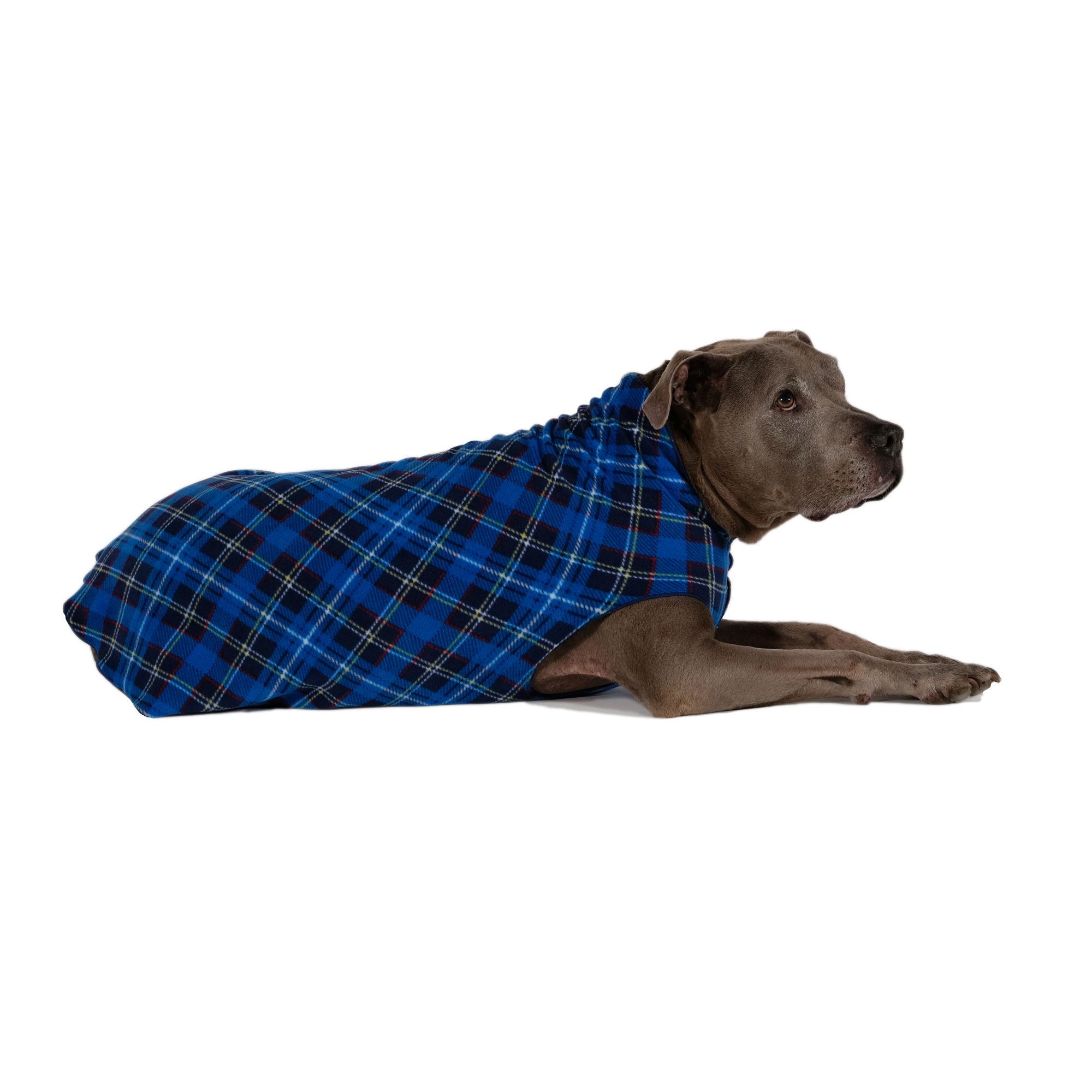 Gold Paw Fleece Dog Jacket - Blue Plaid