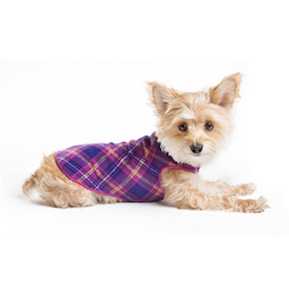 Gold Paw Fleece Dog Jacket - Mulberry Plaid