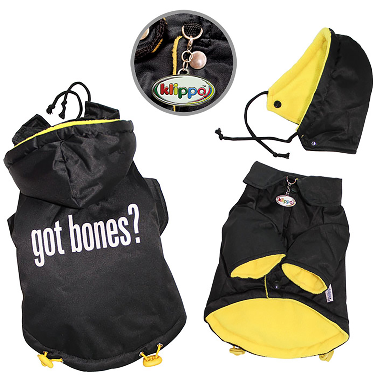 Klippo Got Bones? Padded Dog Coat with Removable Hoodie