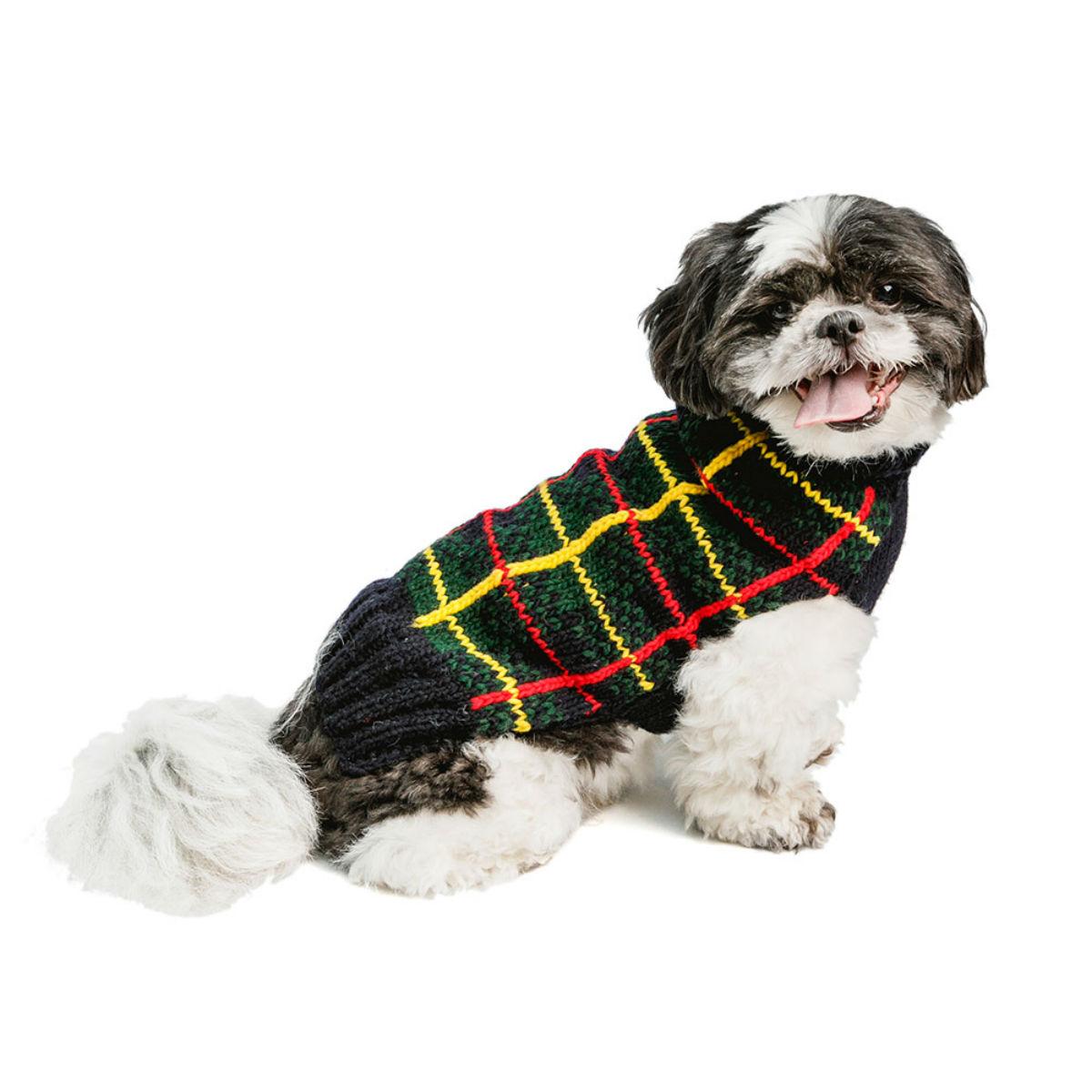 Chilly Dog Handmade Plaid Wool Dog Sweater - Navy Tartan 