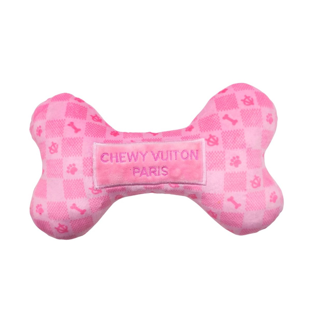 Haute Diggity Dog Chewy Vuiton Bone Dog Toy - Pink Checker